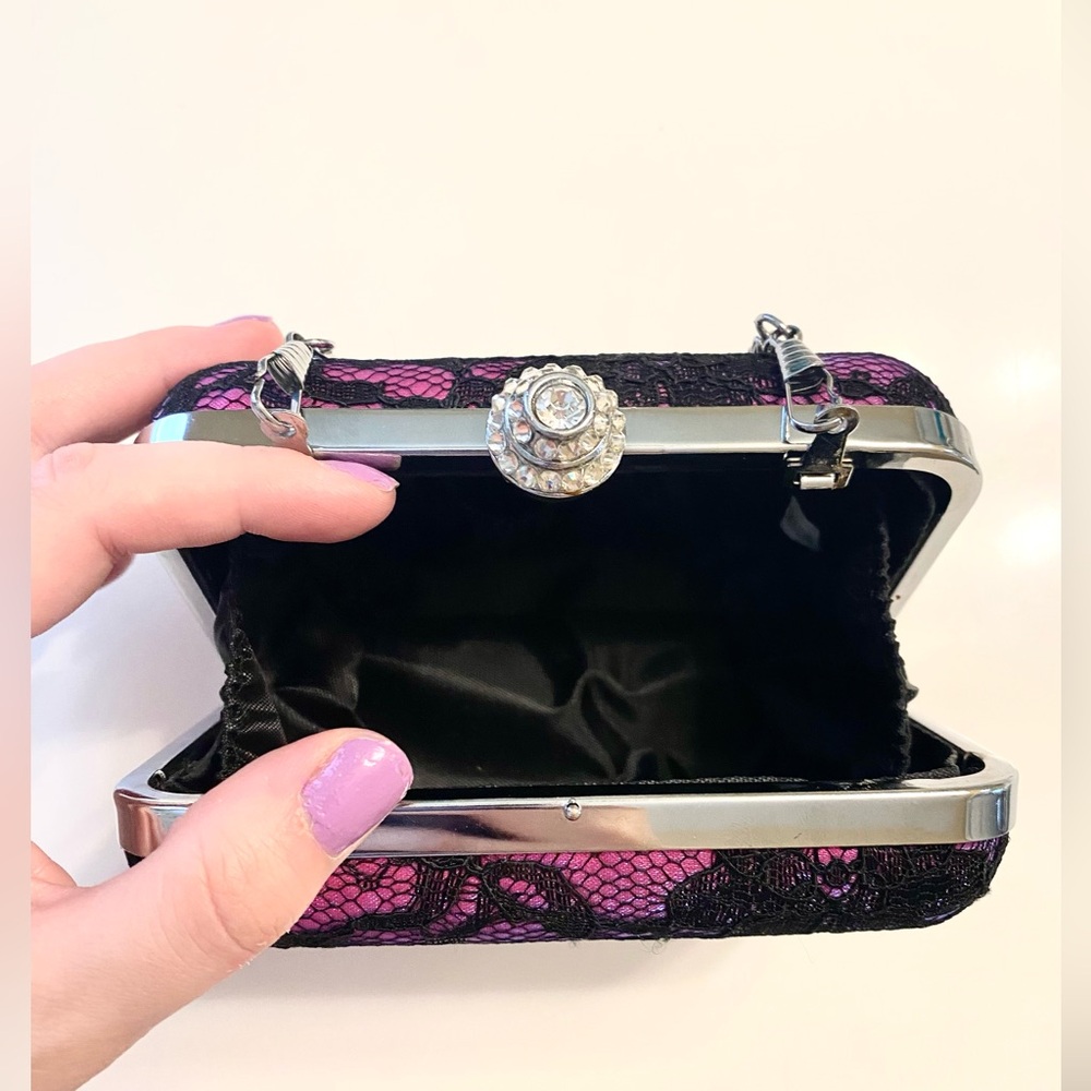 Purple and Black Lace Rhinestone Clutch - Picture 3 of 6